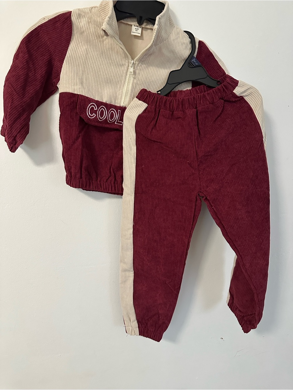 H&M Kids Two-Tone Corduroy Joggers Set - Burgundy & Cream